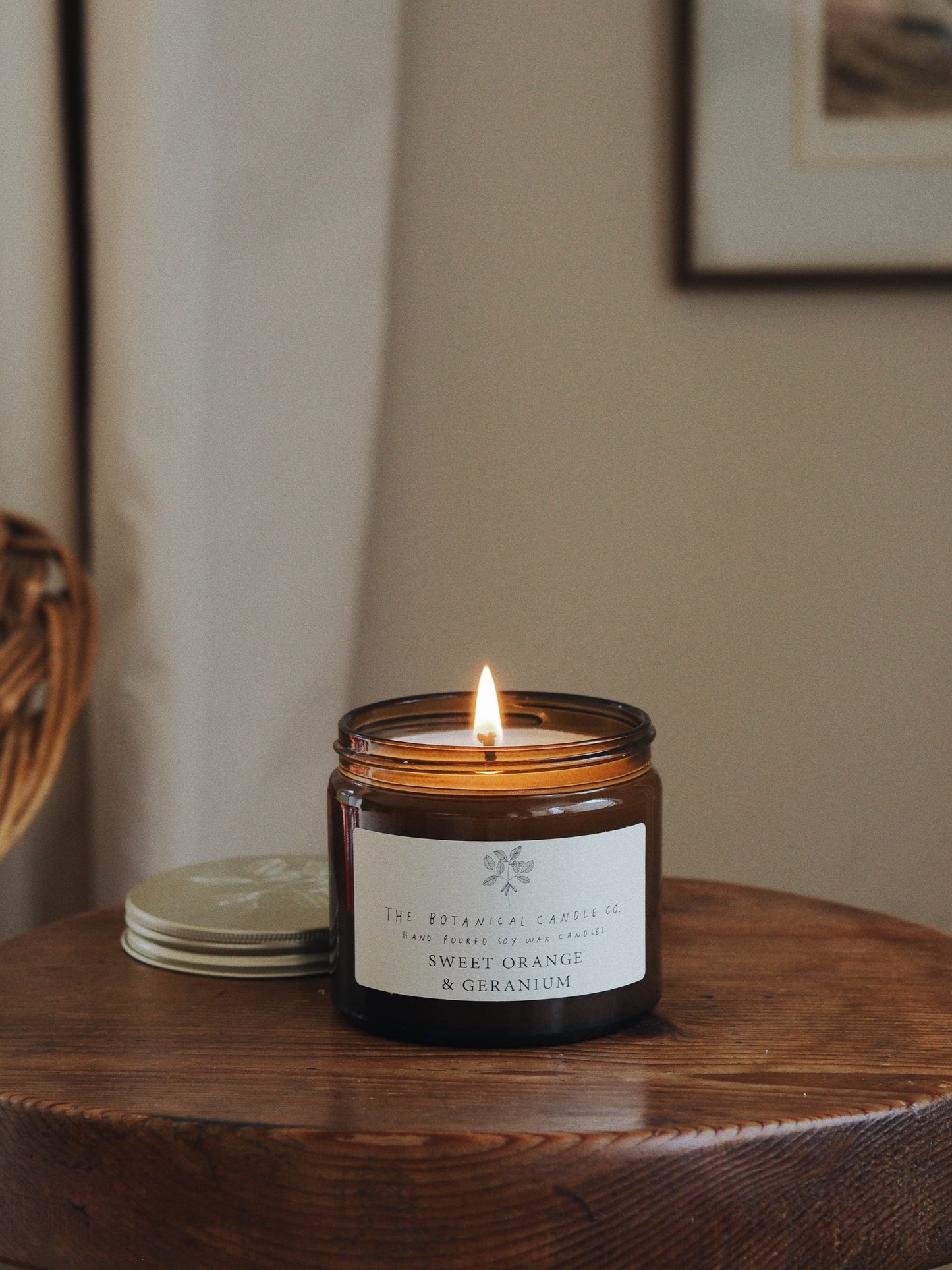 Sweet Orange and Geranium hand-poured soy wax candle, 250ml, by The Botanical Candle Co.