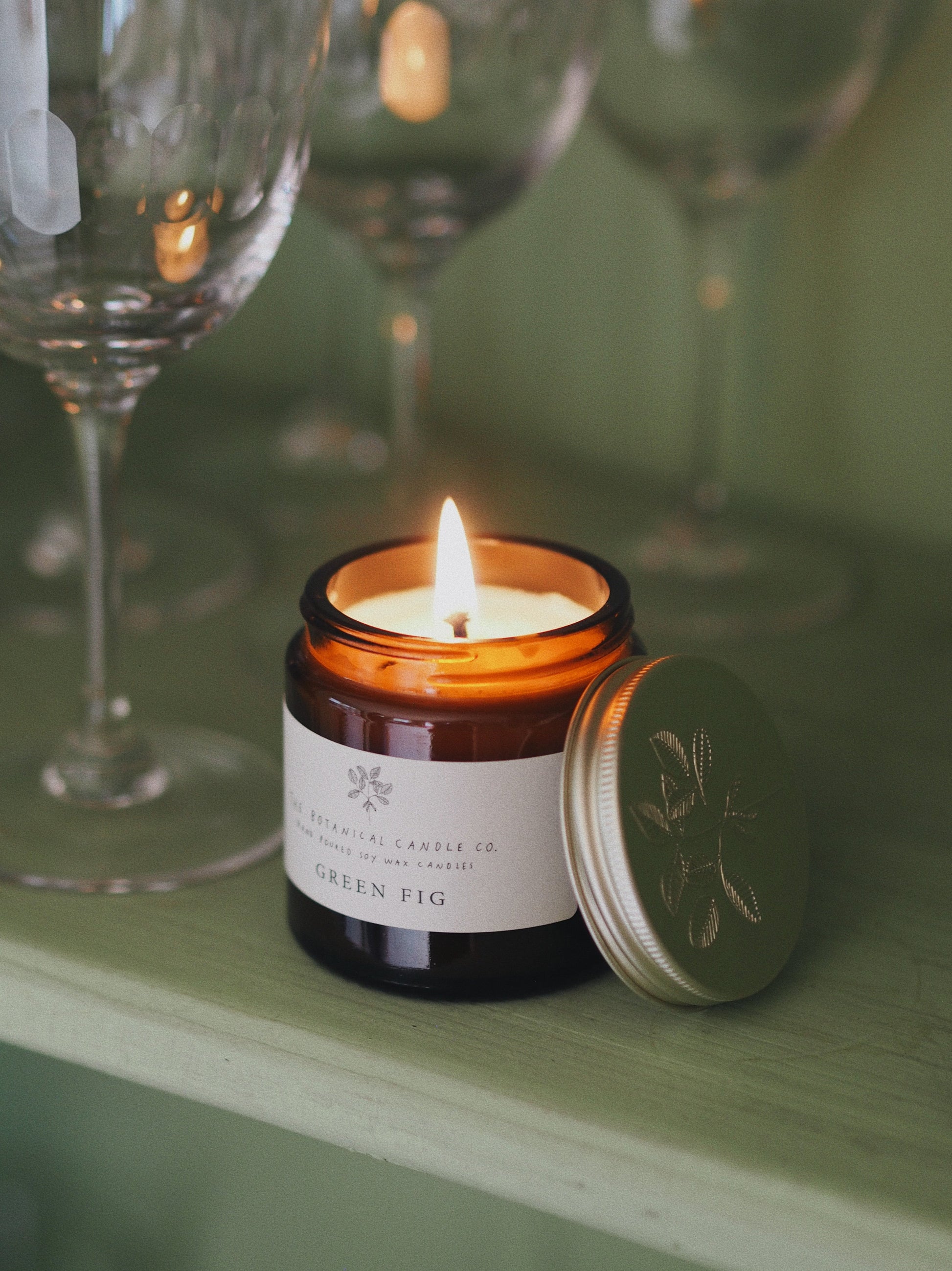 Green Fig hand-poured soy wax candle, 120ml, by The Botanical Candle Co.