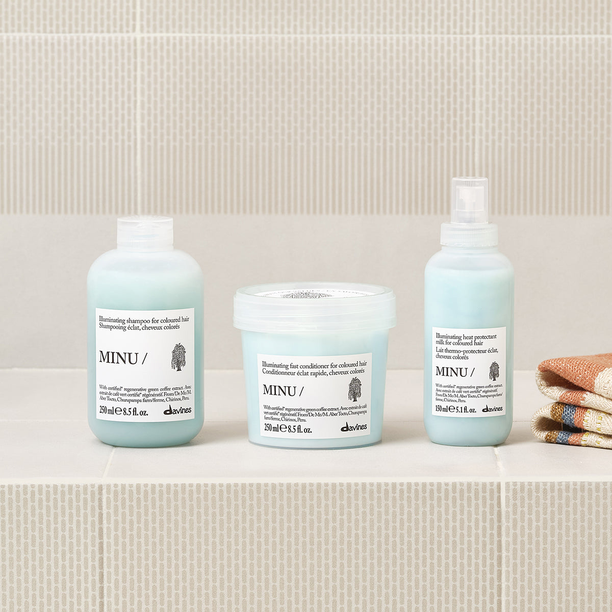 Lifestyle photo of Davines Minu Shampoo for coloured hair