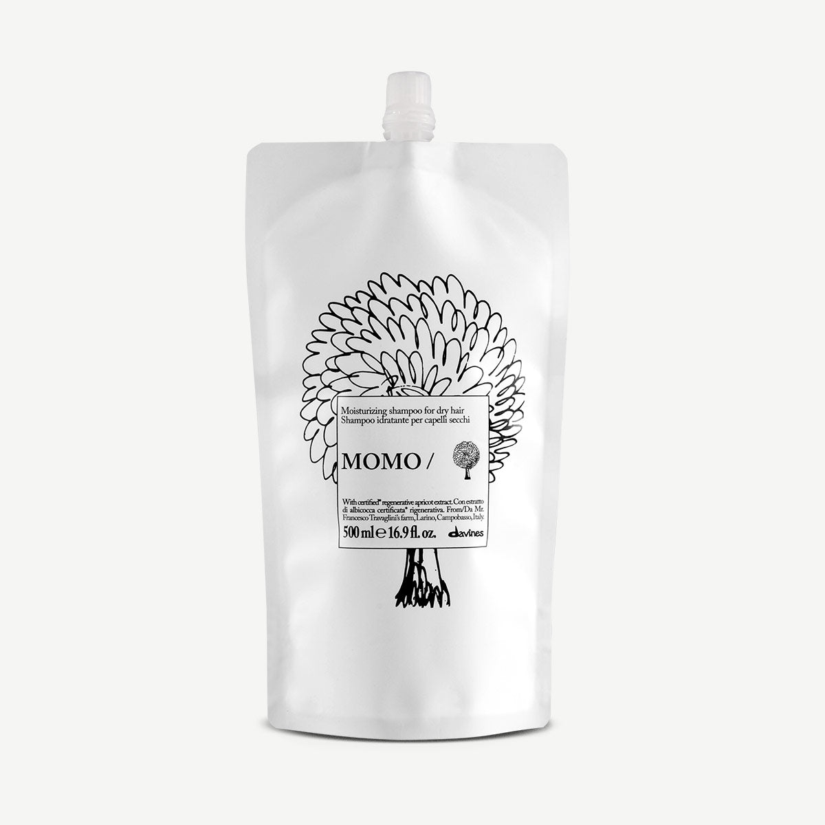 Davines Momo Shampoo 500ml refill pouch, moisturising shampoo refill for dry hair